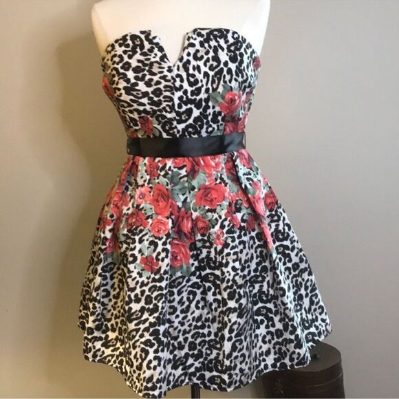 Teeze Me Strapless Animal Print with Red Roses Party Dress, Size 3/4, NWT C27 - Picture 6 of 13